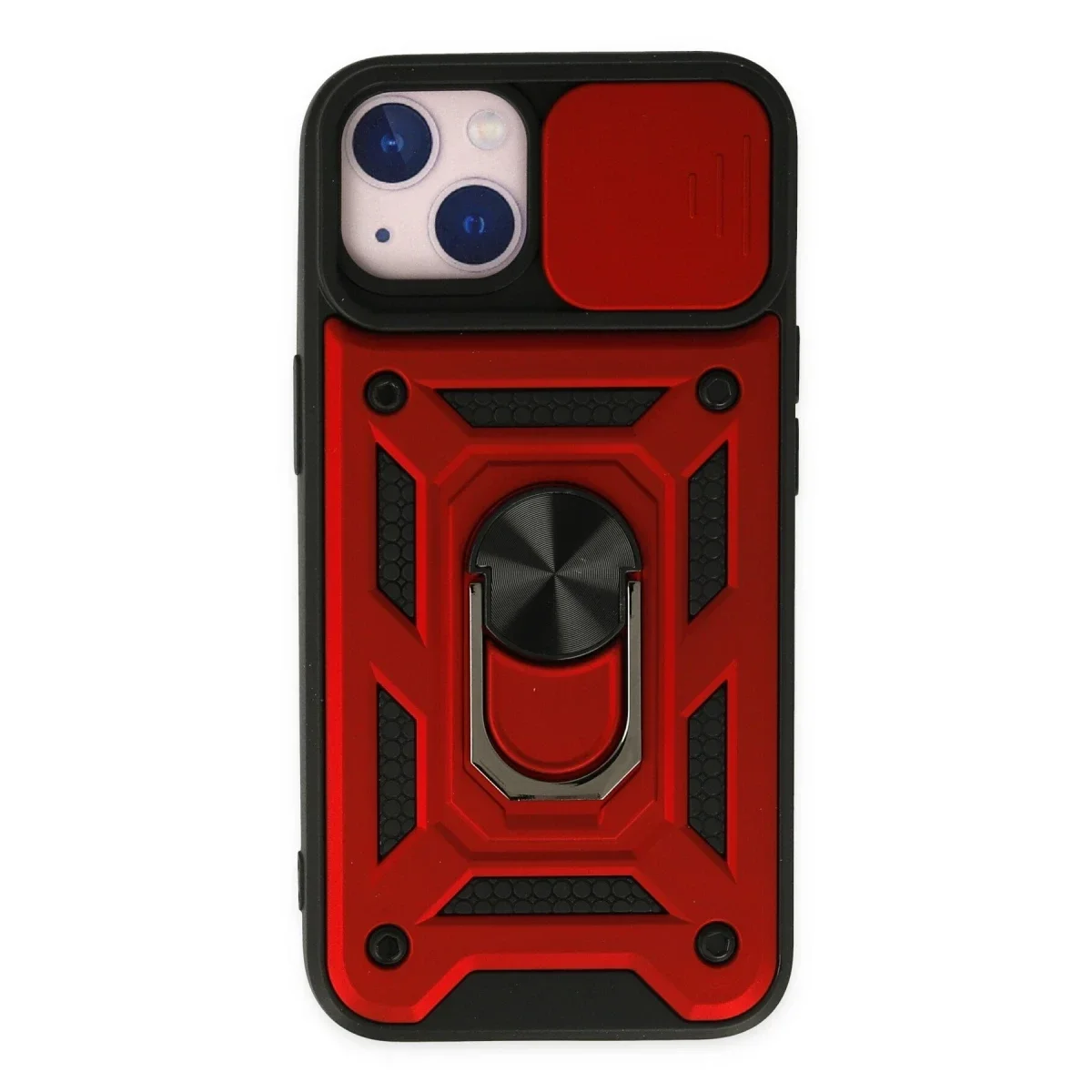 Apple iPhone 14 Kılıf Pars Lens Yüzüklü Silikon - Kırmızı