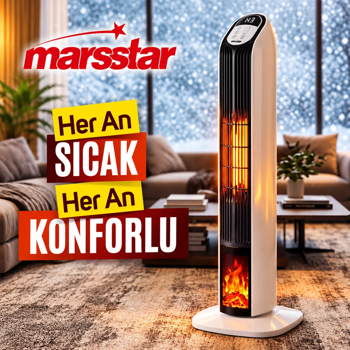 KUMANDALI SICAK DİK PTC SERAMİK FANLI ISITICI LED KONTROL EKRAN - DEVRİLME EMNiYET 2000W MS-240 görsel 4