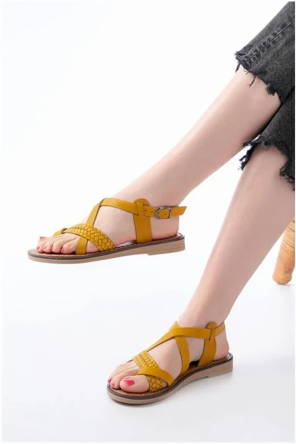 Kadın Hafif Sandalet Hakiki Ortopedik Deri Açık görsel 2
