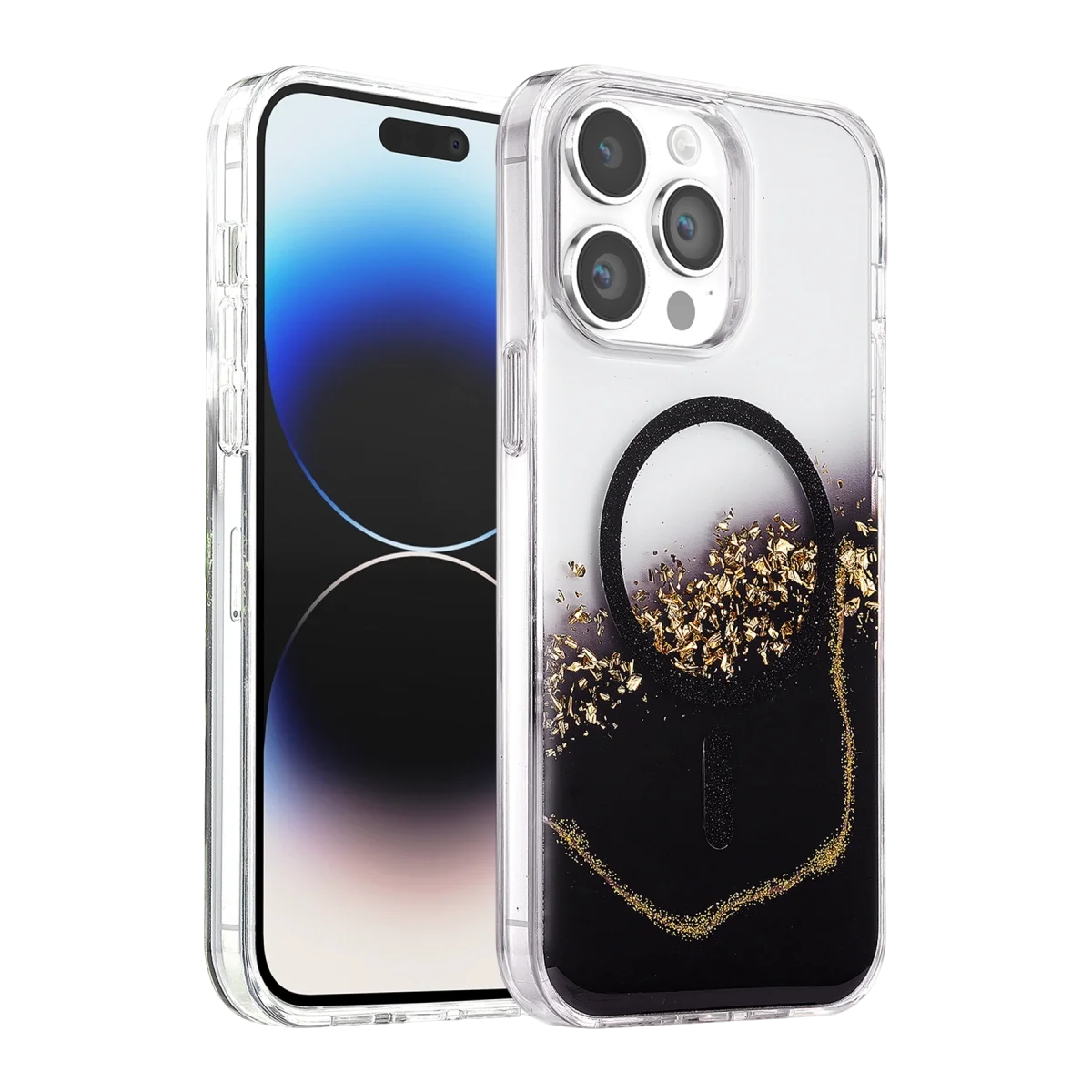 Onegif Apple İphone 14 Pro Max Lotus Simli Magsafe Kapak - Siyah