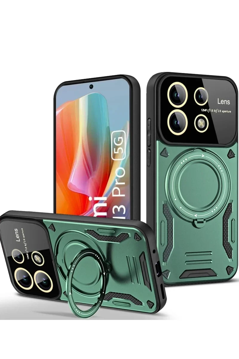 Xiao Red Note 13 Pro 5G Kılıf Joy Lens Standlı Kapak - Koyu Yeşil