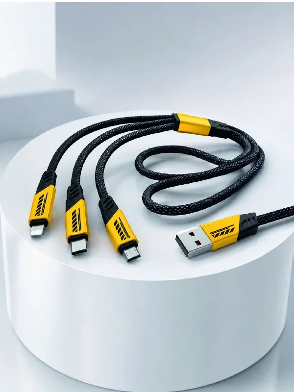 3'lü Şarj Kablosu Hızlı Şarj Destekli Dayanıklı Örgü USB Kablo görsel 5
