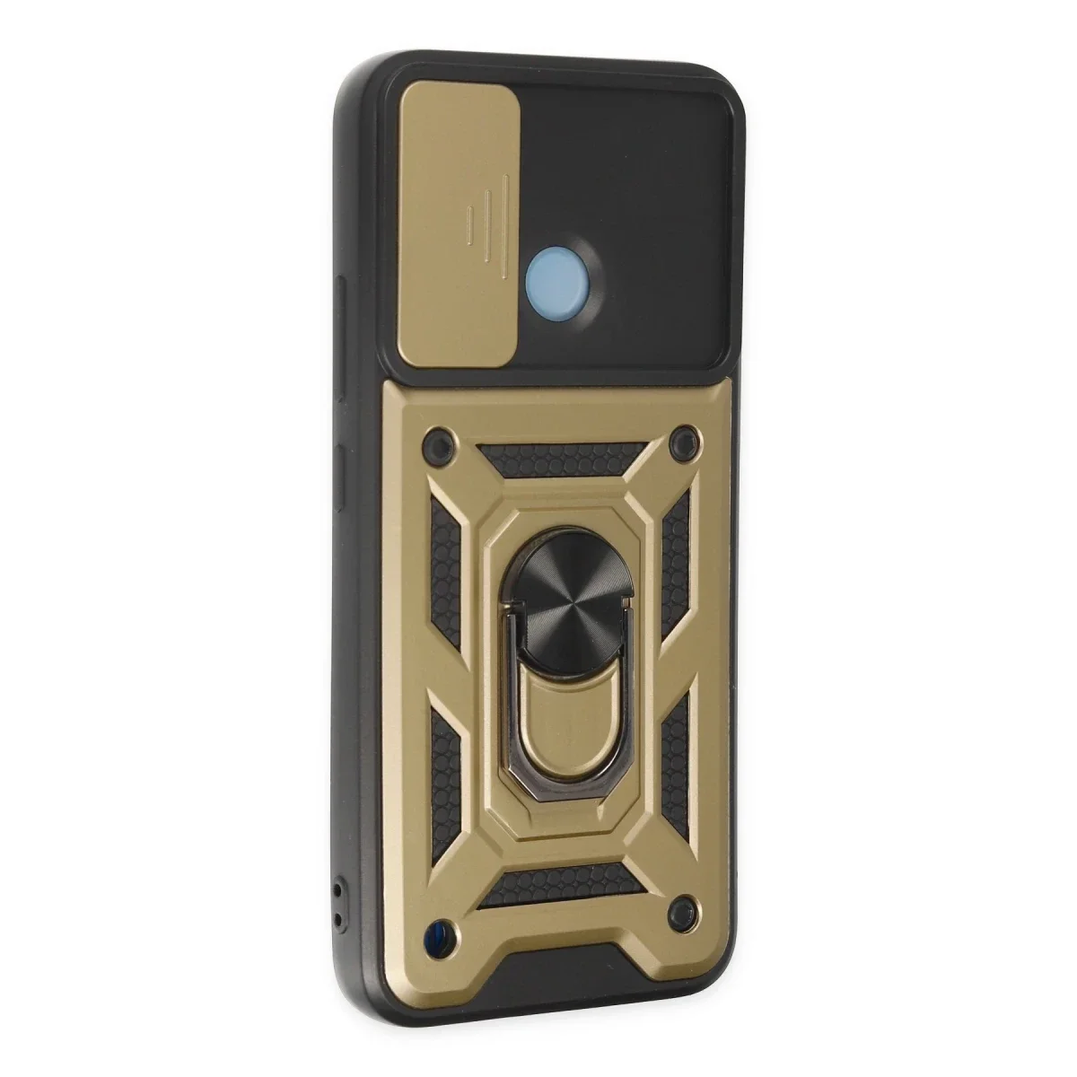 Realme C25Y Kılıf Pars Lens Yüzüklü Silikon - Gold görsel 2