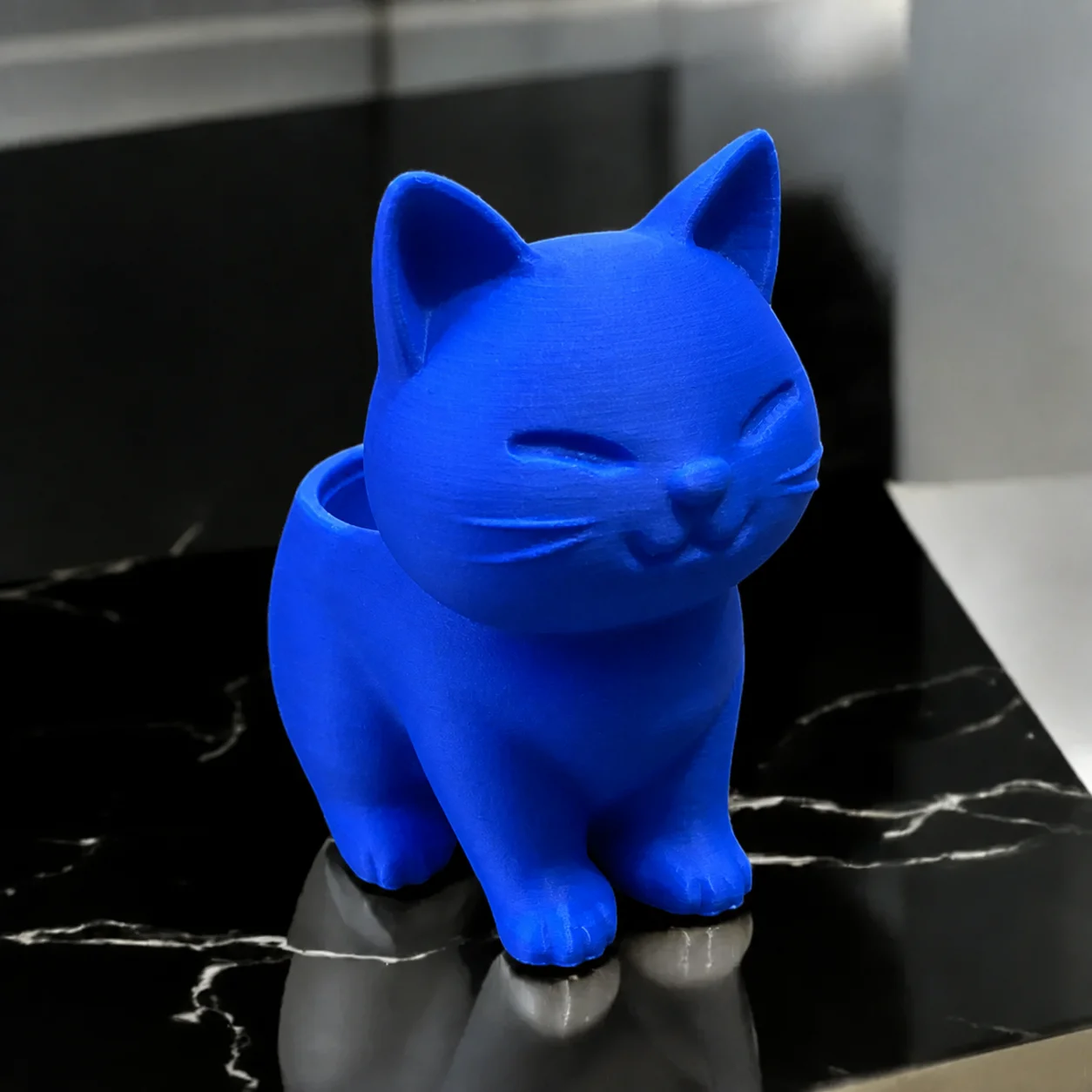 3D Baskı Sevimli Kedi Saksı - Figürlü Sukulent Saksısı-Mavi görsel 2
