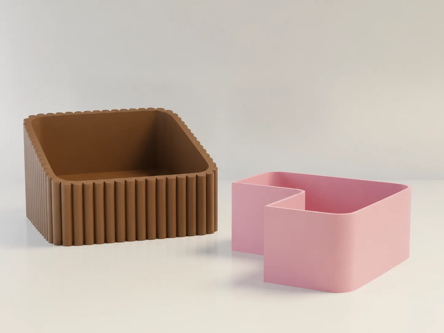 3D Baskı Fıstık Kasesi - Çift Hazneli Kabuk Ayırıcı Sunum Kasesi - Kahverengi Pembe görsel 2