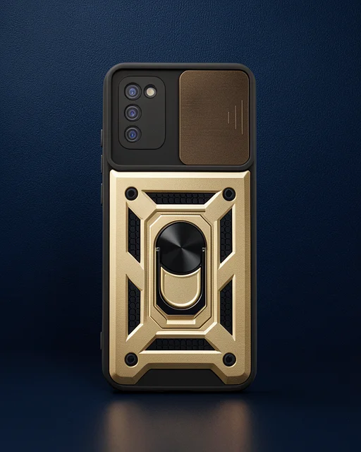 Samsung Galaxy A03s Kılıf Pars Lens Yüzüklü Silikon - Gold