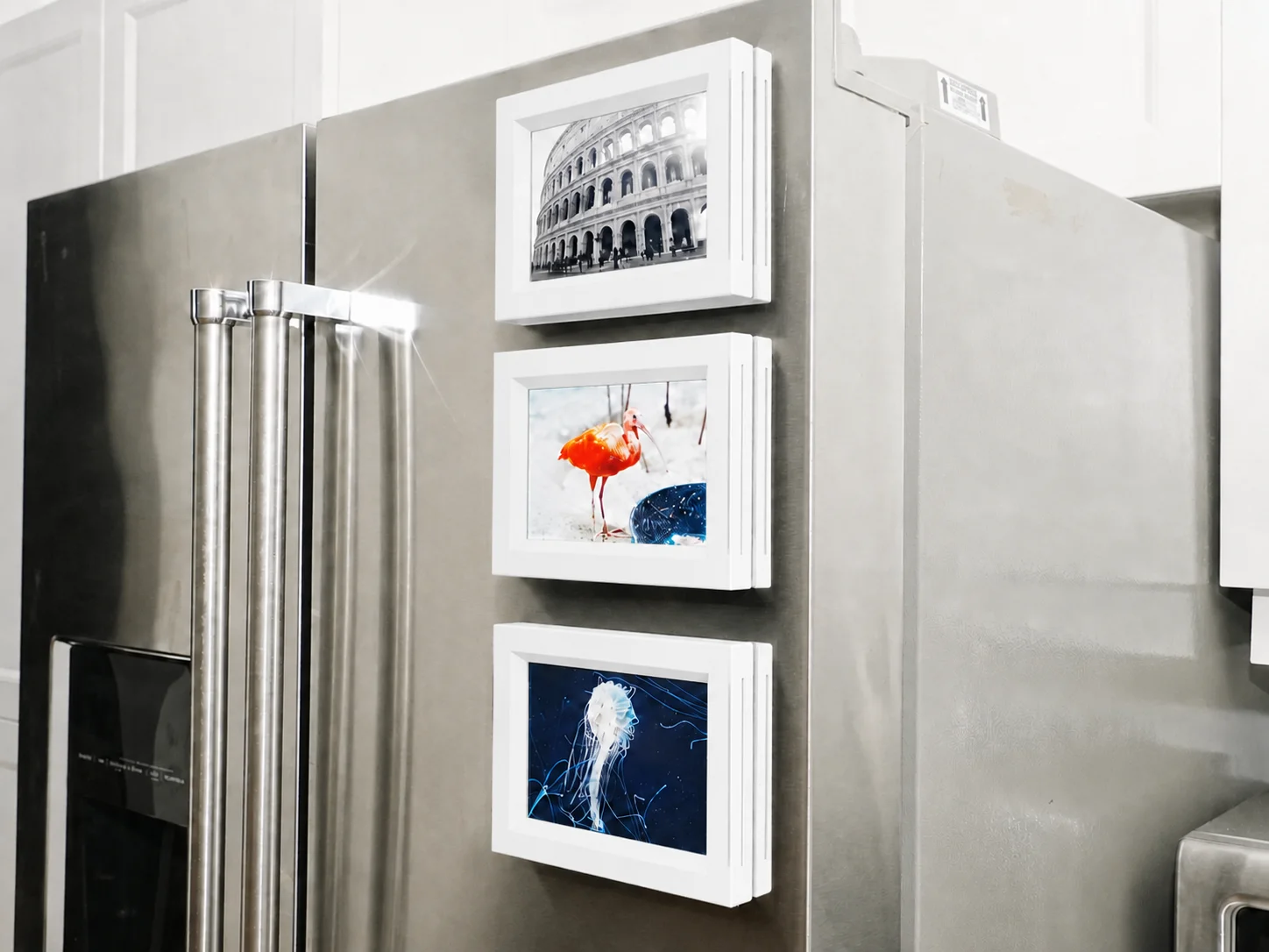 3D Baskı 3lü Magnet Fotoğraf Çerçevesi Seti - Buzdolabı İçin Mini Manyetik Resim Çerçevesi, Dekoratif Magnet-Beyaz