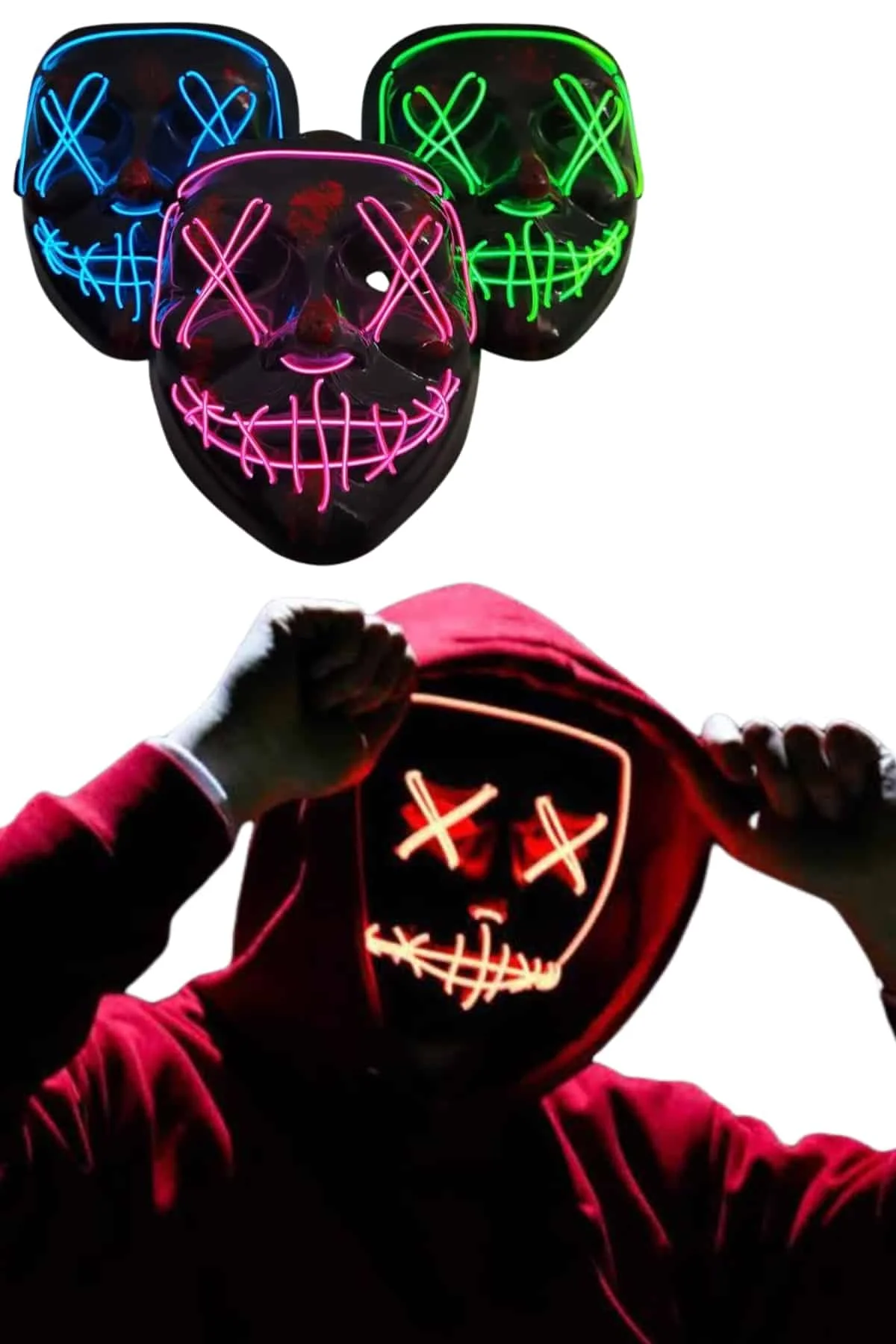 Led Işıklı Neon Maske Cadılar Bayramı Maskesi Korkunç Korku Maskesi görsel 4