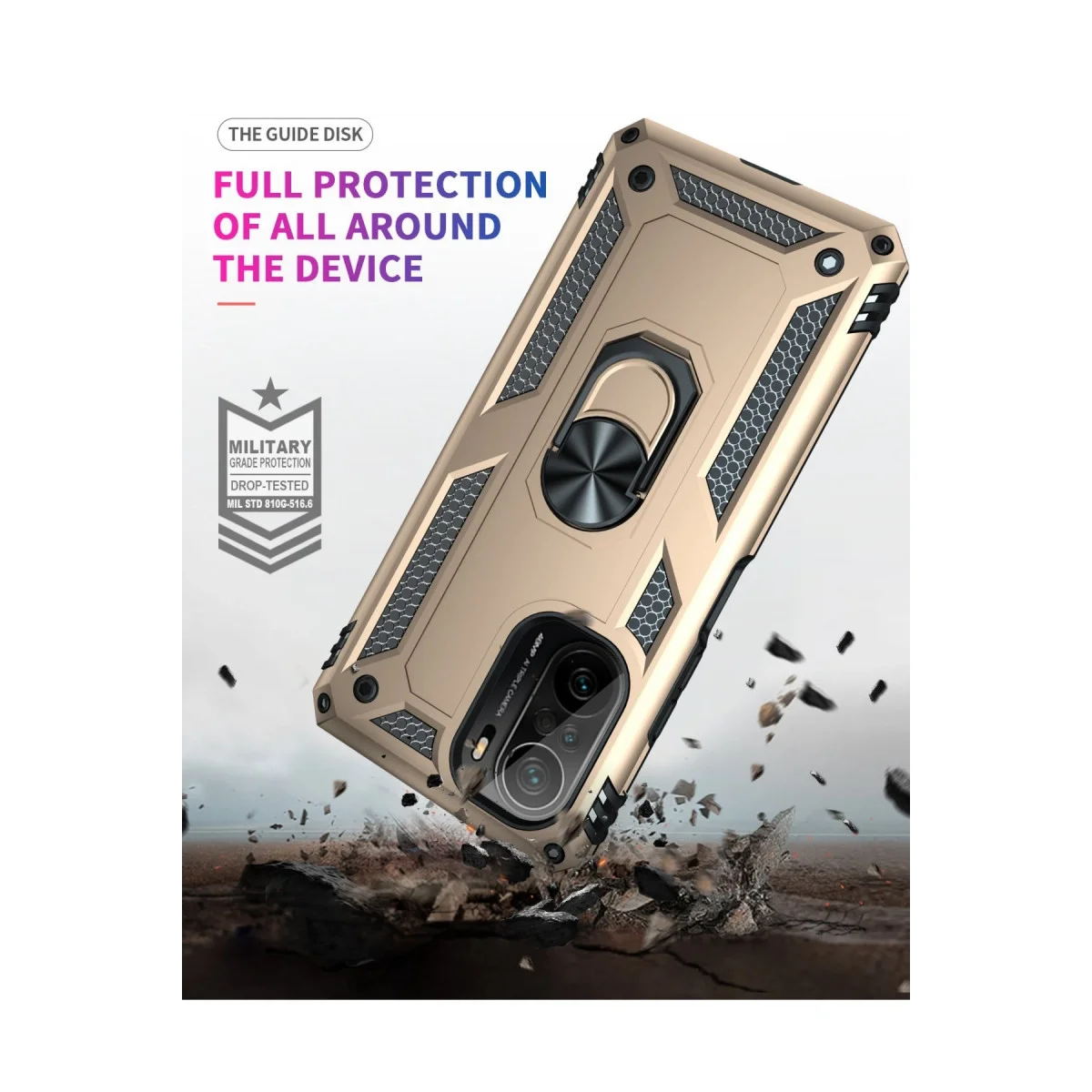 Xiaomi Poco F3 Kılıf Sofya Yüzüklü Silikon Kapak - Gold görsel 7