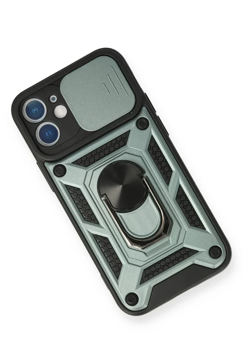 Apple iPhone 12 Kılıf Pars Lens Yüzüklü Silikon - Yeşil görsel 3