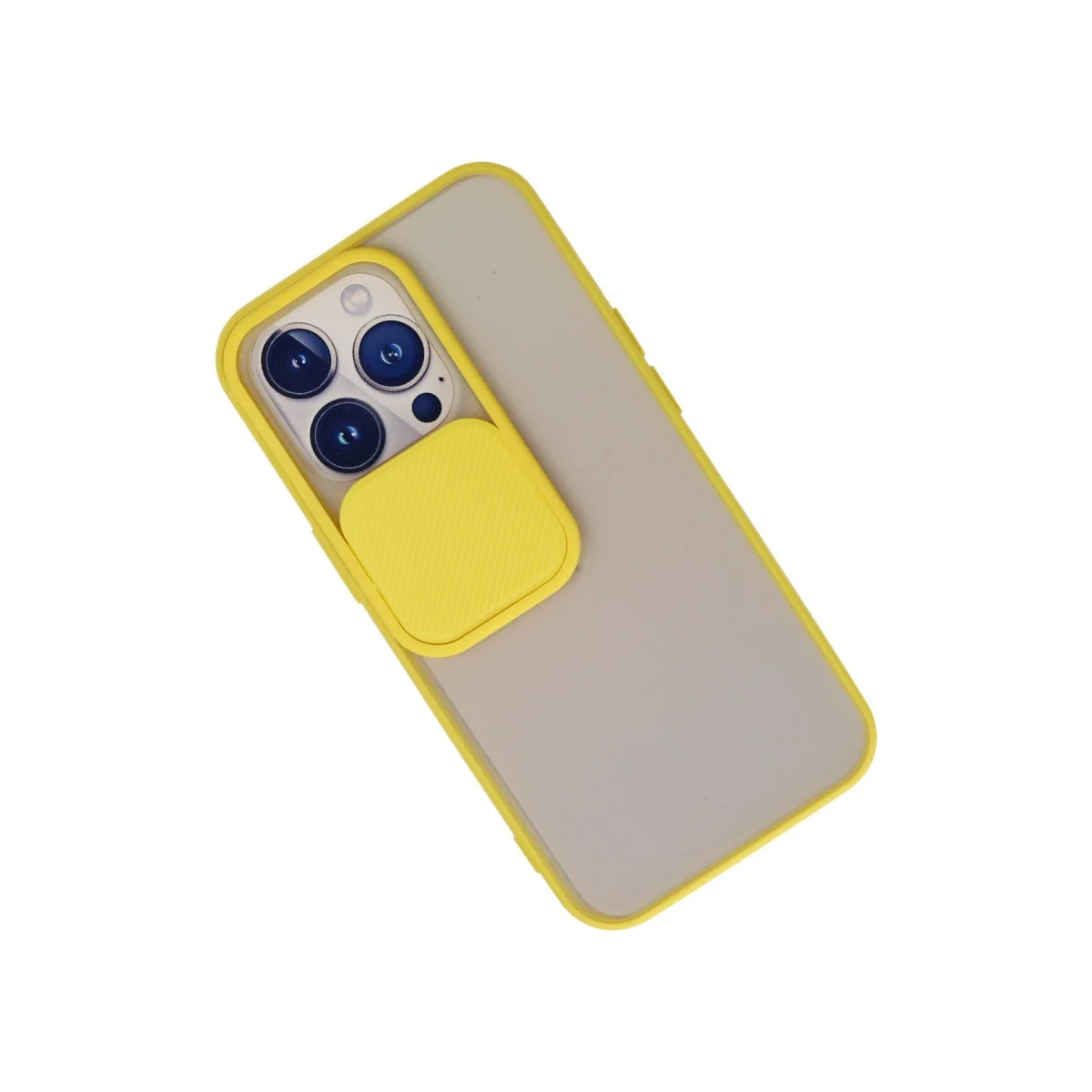 Apple İphone 13 Pro Kılıf Palm Buzlu Kamera Sürgülü Silikon - Sarı görsel 3