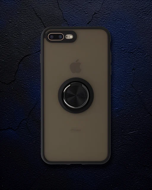 Apple İphone 7 Plus Kılıf Montreal Yüzüklü Silikon Kapak - Siyah