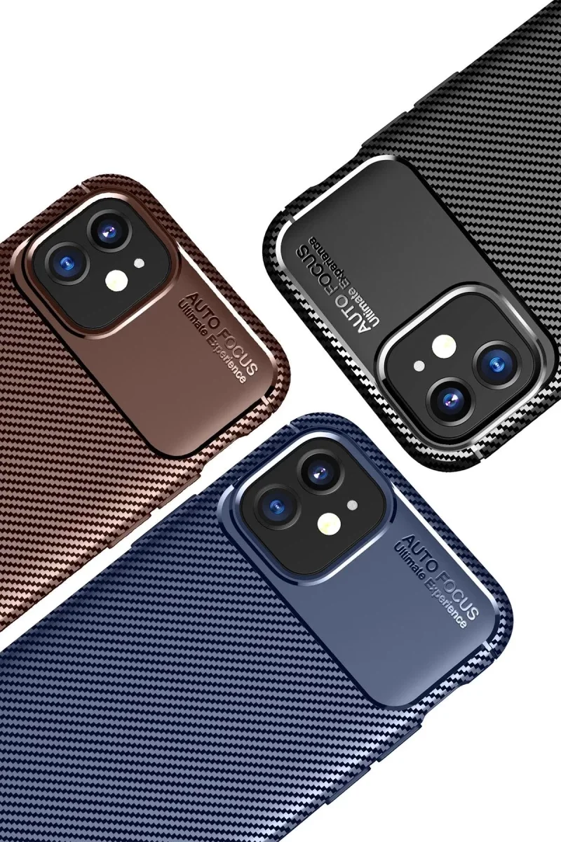 Apple iPhone 12 Mini Kılıf Auto Focus Karbon Kapak - Kahverengi görsel 3