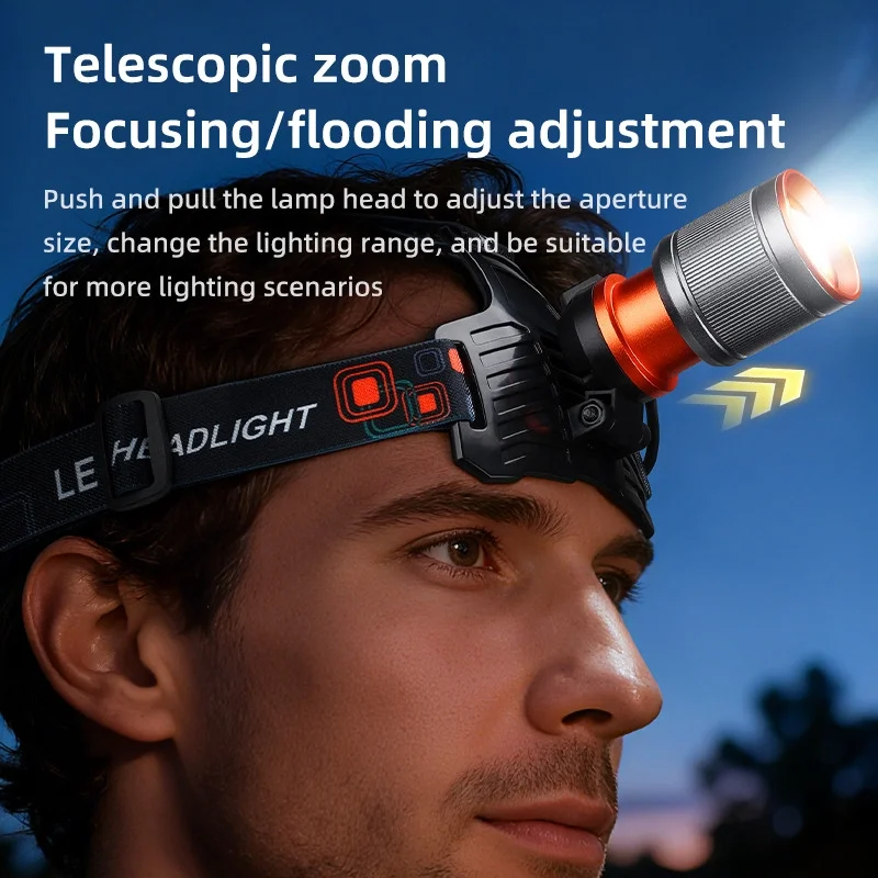 BD-8 13W TG + SMD LED Alüminyum Alaşımlı Zoomlu Type-C Şarjlı Kafa Feneri görsel 6