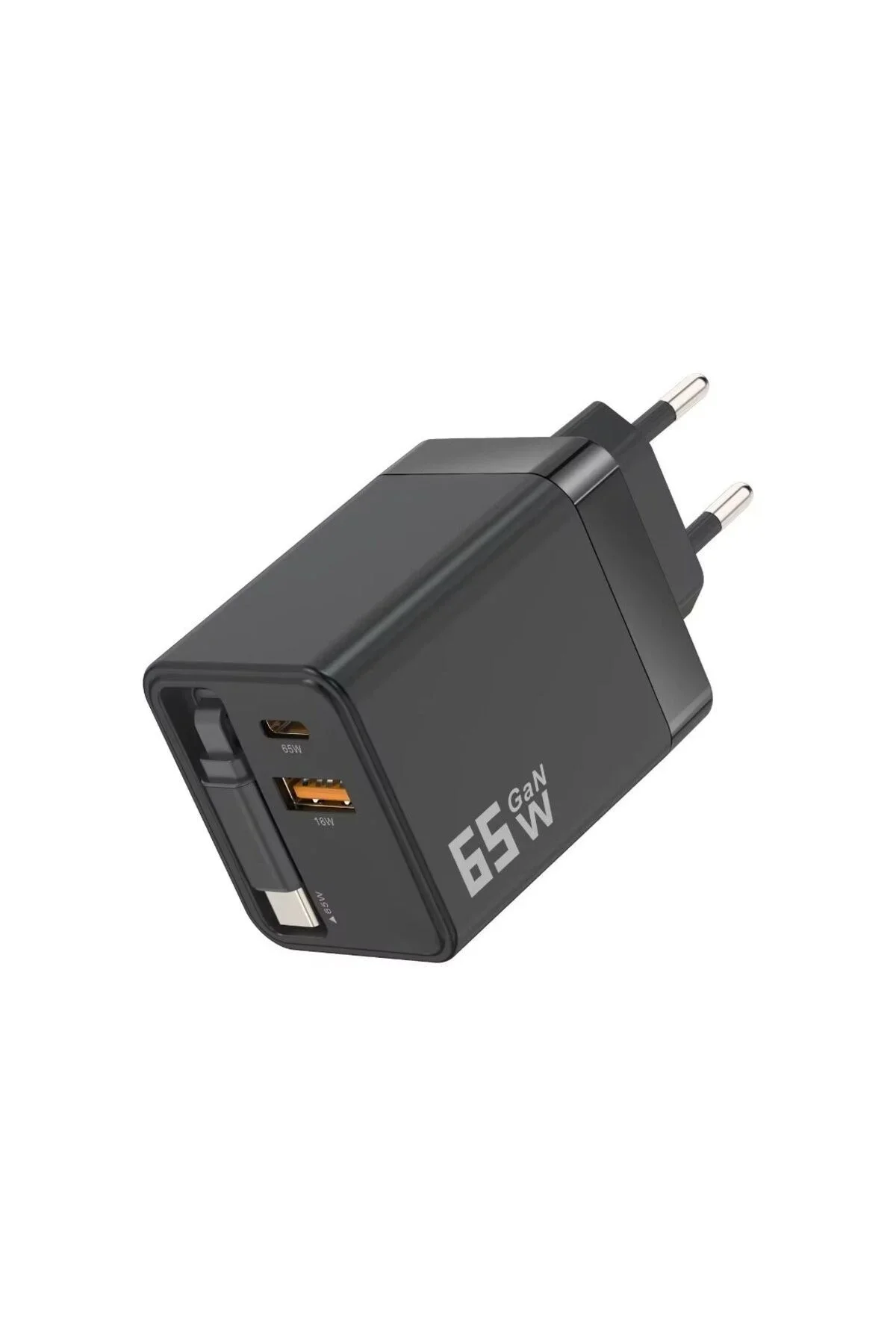 65W Süper Hızlı Şarj Cihazı | Dahili Type-C Kablo | USB-C & USB-A Çıkış | Çoklu Cihaz Desteği görsel 2