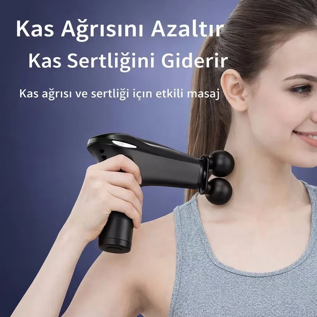 4 Başlıklı Şarjlı Masaj Tabancası Bel Sırt Boyun Bacak Kas Rahatlatıcı görsel 4