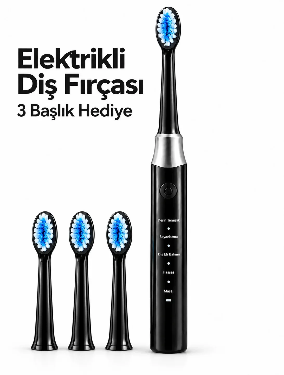 Siyah Elektrikli Diş Fırçası 3 Yedek Başlık Hediyeli