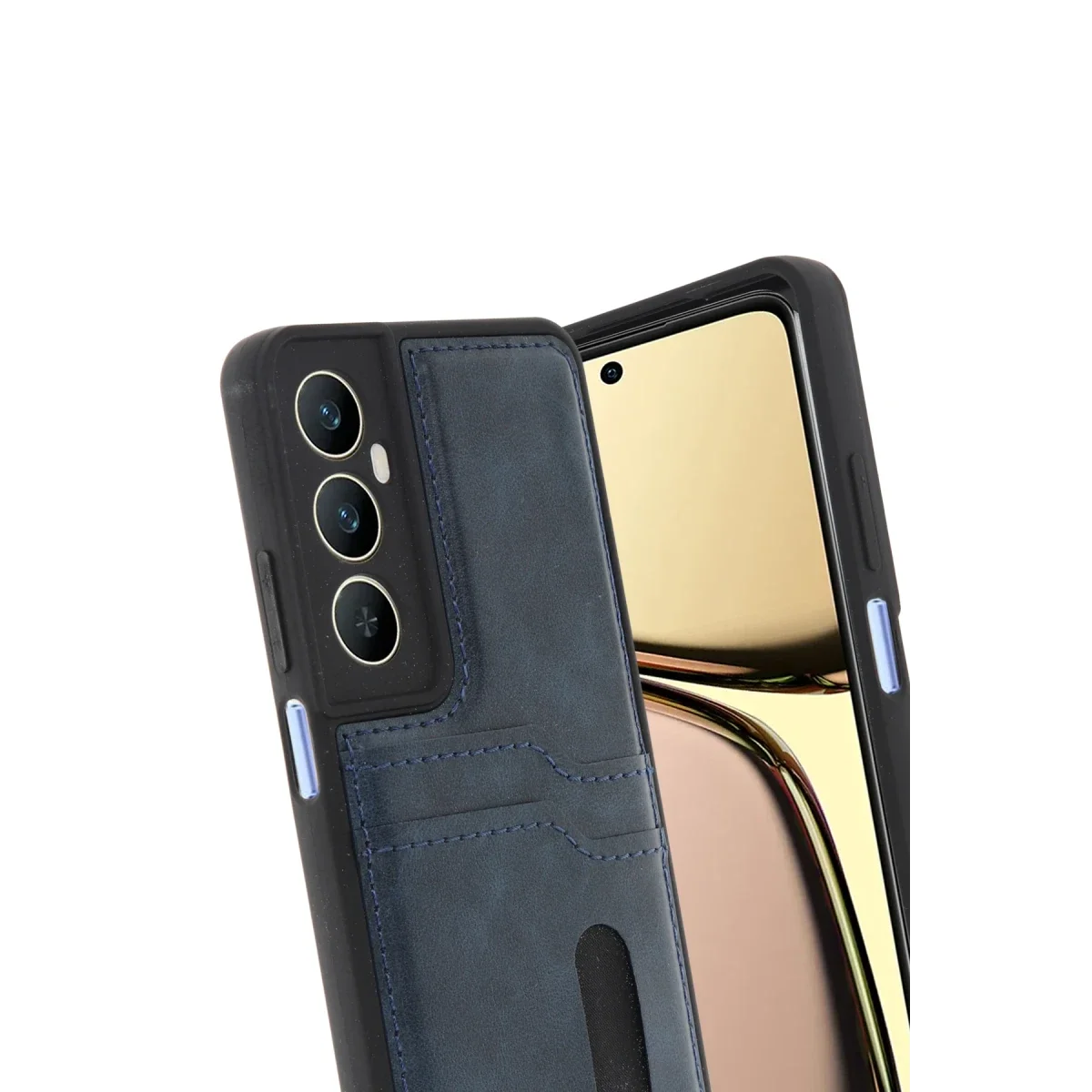 Realme C65 Sara Kartvizitli Deri Kılıf - Lacivert görsel 3