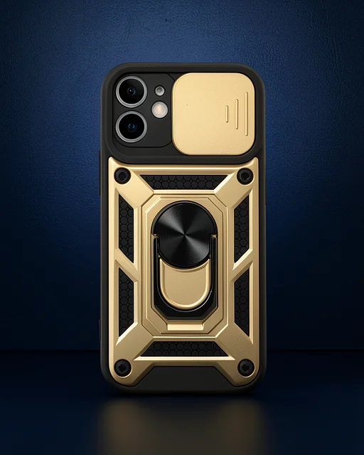 Apple İphone 12 Kılıf Pars Lens Yüzüklü Silikon - Gold