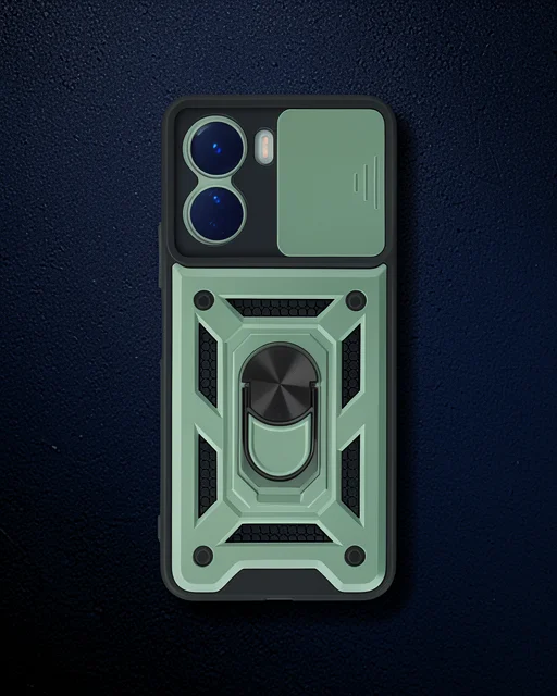 Vivo Y16 Kılıf Pars Lens Yüzüklü Silikon - Yeşil