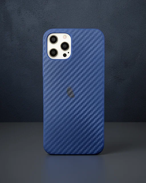 Apple İphone 12 Pro Max Kılıf Karbon Pp Silikon - Mavi