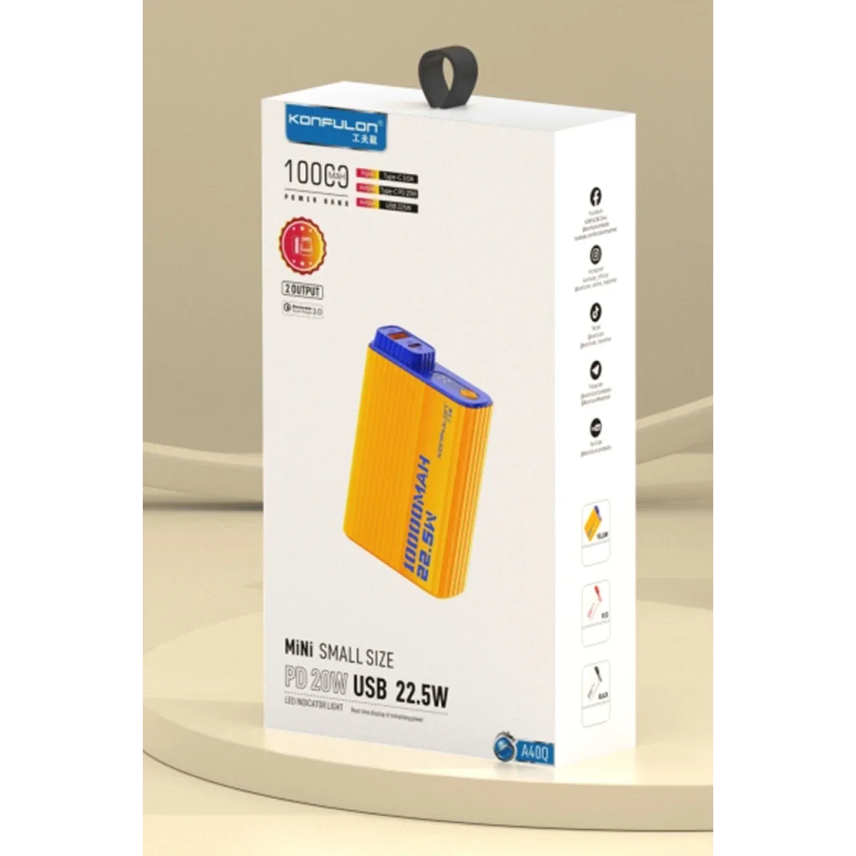 Konfulon A40Q 10.000 mAh PD 20W Mini Powerbank - Siyah-Beyaz görsel 5
