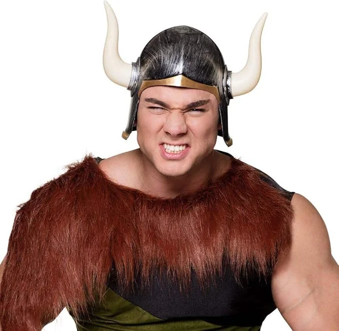 Mega Boynuzlu Viking Ivar Kaskı Eskitilmiş Desen Gümüş Renk görsel 2