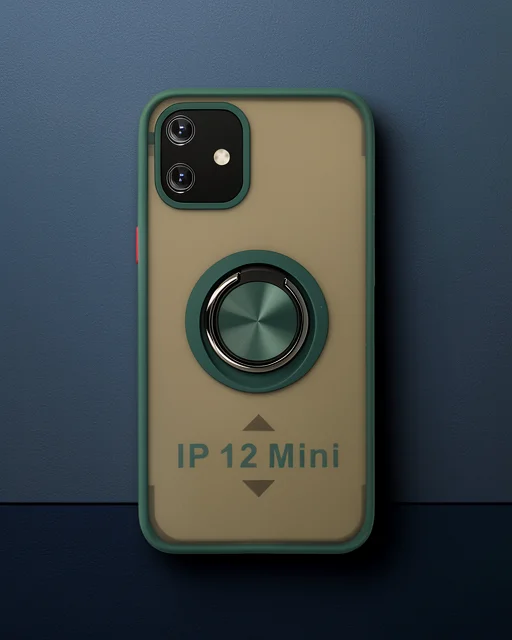 Apple İphone 12 Mini Kılıf Montreal Yüzüklü Silikon Kapak - Yeşil