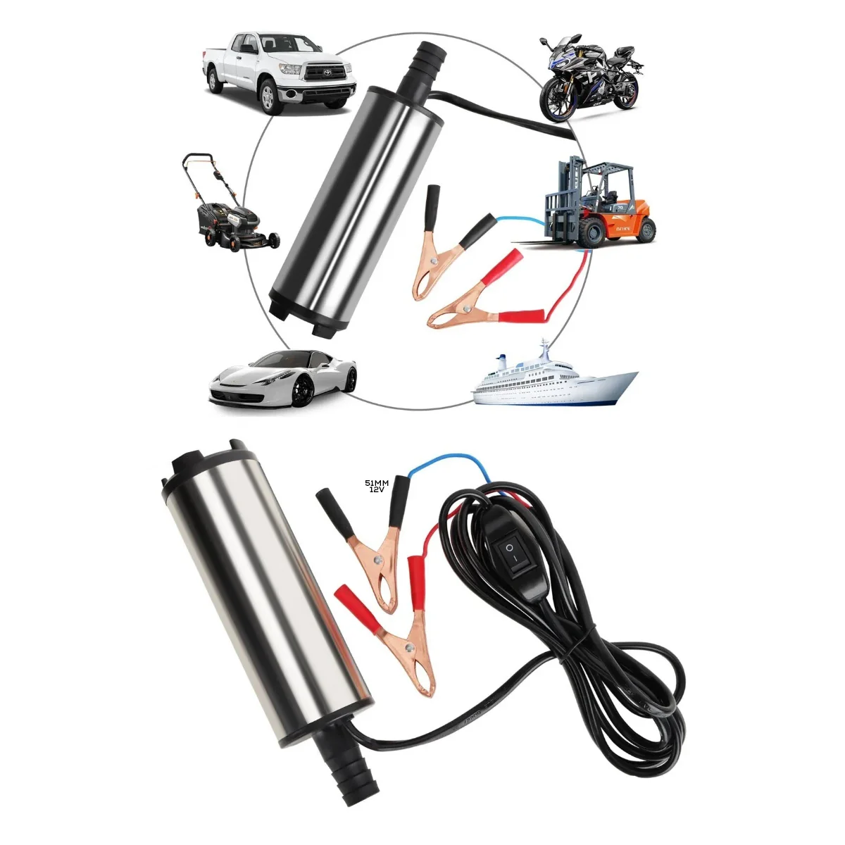 12V 51mm Mini Akaryakıt Pompası görsel 3