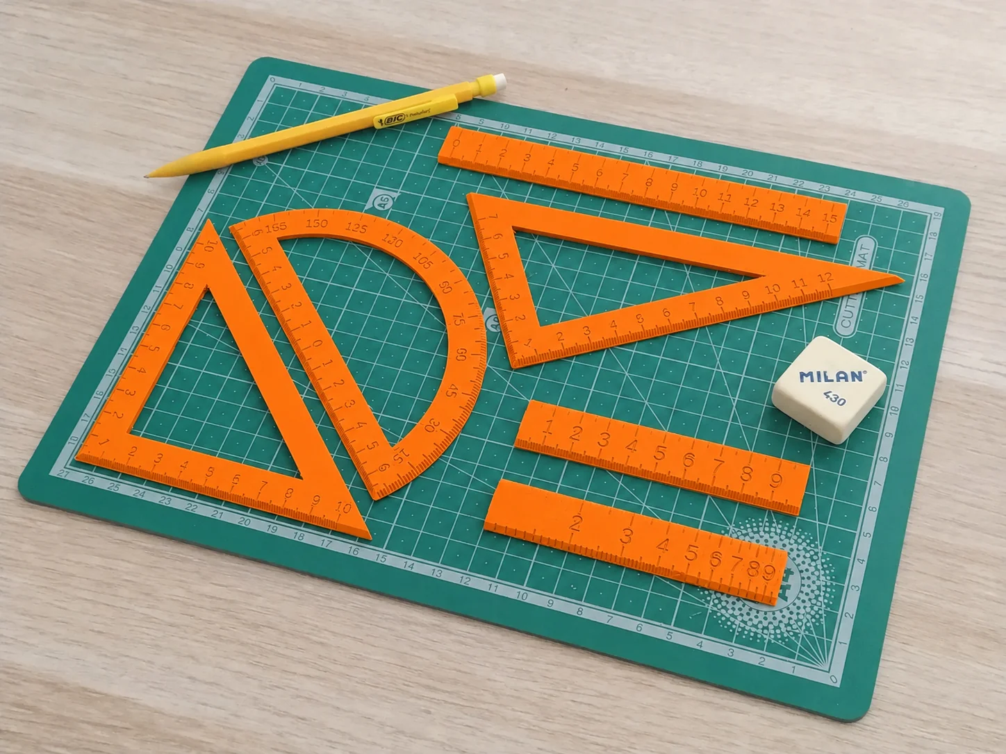 3D Baskı Geometri Cetvel Seti - İletki, Gönye ve Ölçüm Araçları - Turuncu