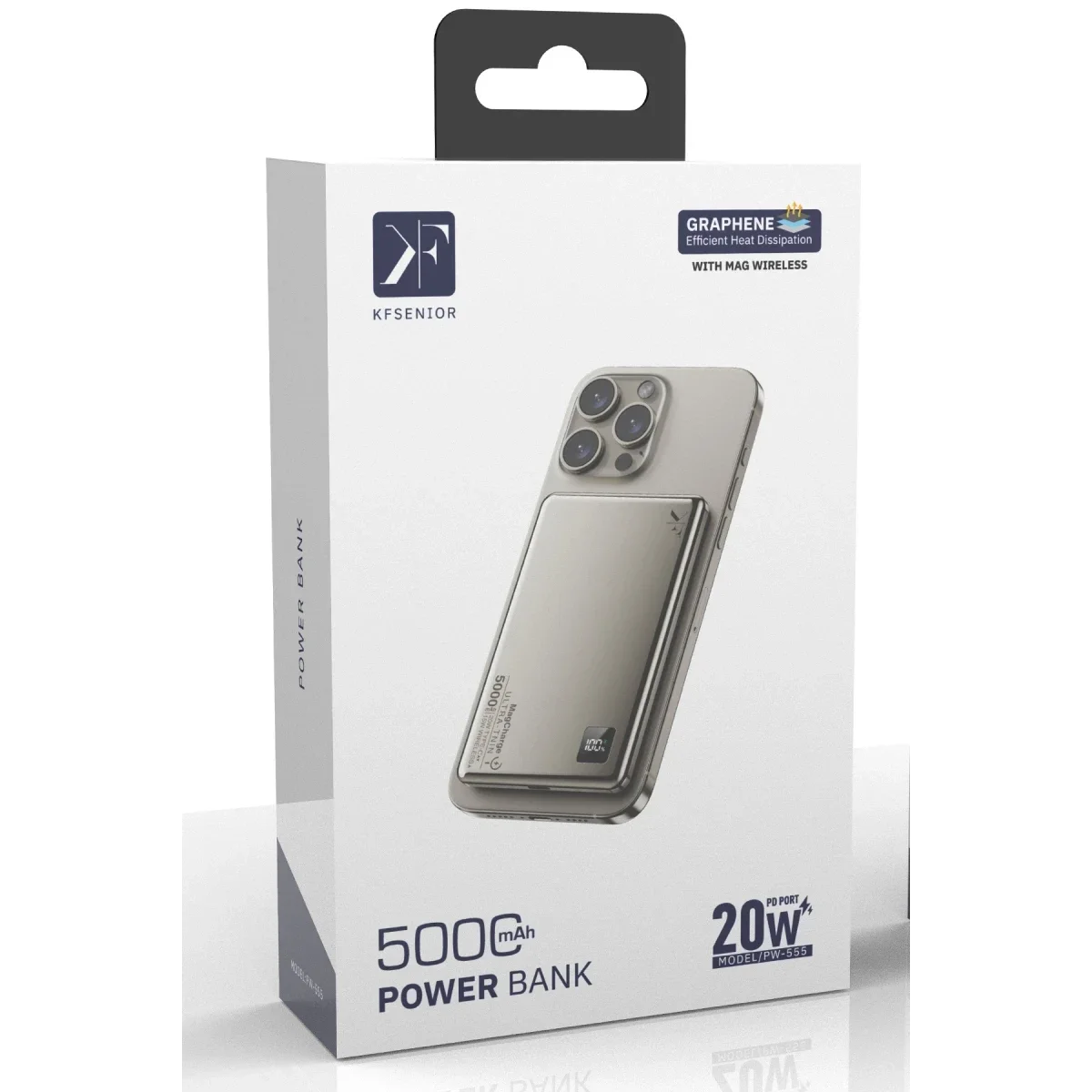 PW555 5.000 mAh Dijital Göstergeli 18W Type-C ve 15W Kablosuz Şarj PD Hızlı Şarj Magsafe Powerbank - Titanyum görsel 2
