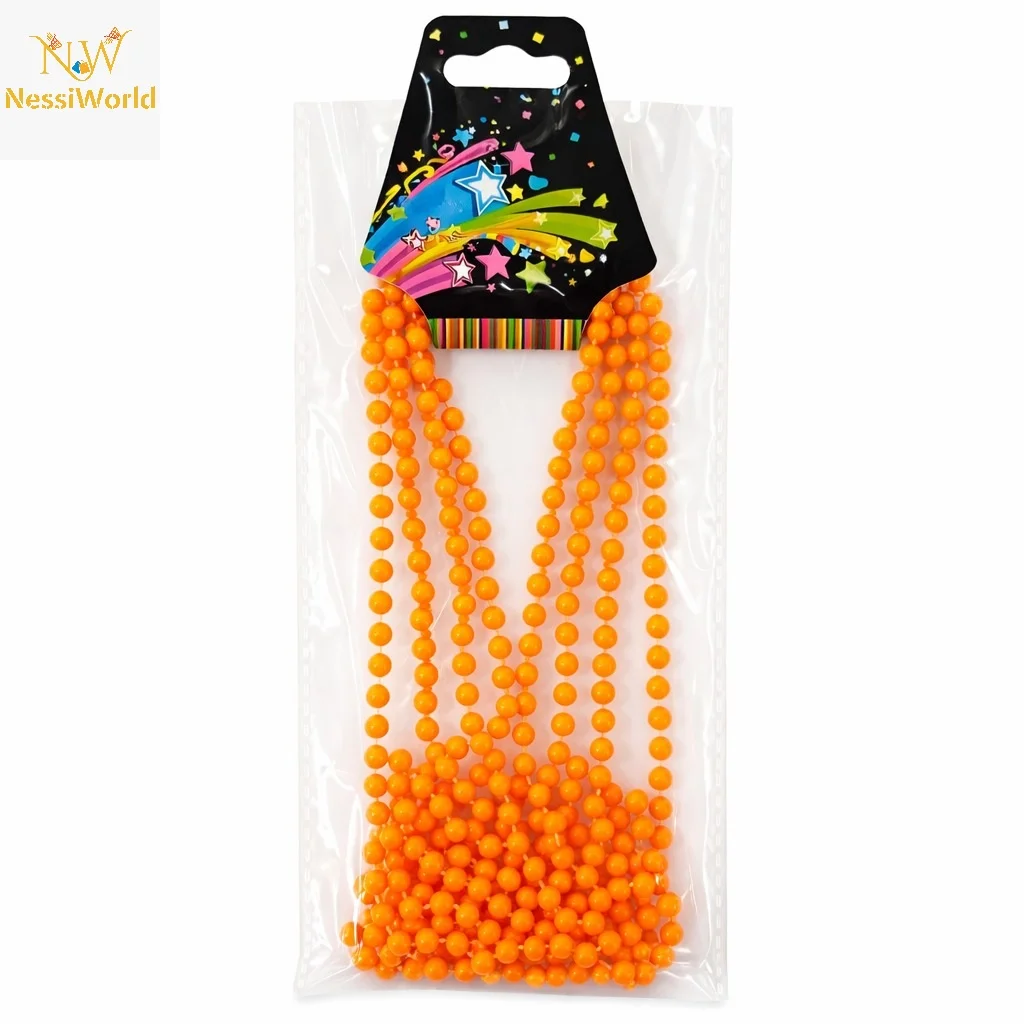 Neon Turuncu Boncuk Kolye 80 cm – Retro 80’ler 90’lar Parti Aksesuarı