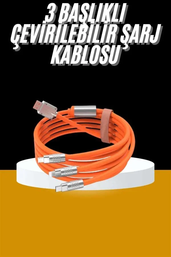 120W 3 İn 1 Uyumlu Silikon Şarj Kablosu Hızlı Şarj Kablosu görsel 2