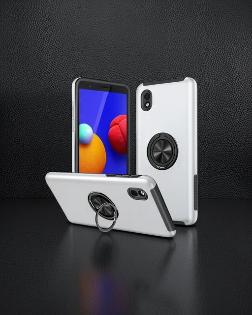Samsung Galaxy A01 Core Kılıf Elit Yüzüklü Kapak - Gümüş