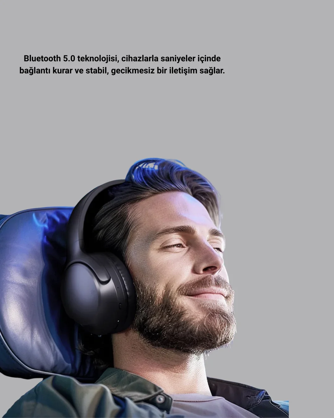 Bluetooth 5.0 Siyah Kablosuz Kulaklık 18 Saat Batarya Katlanabilir Tasarım Yeni Nesil görsel 4