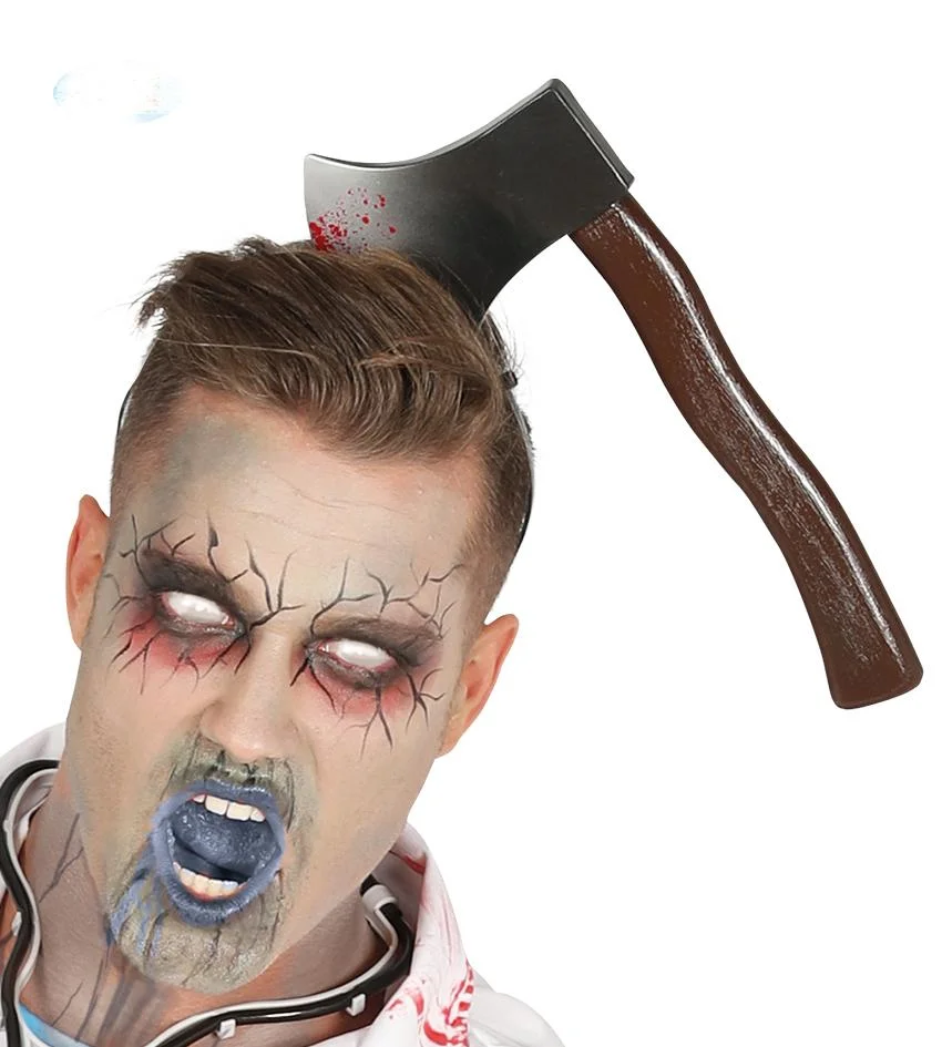Kafaya Saplanmış Halloween Kanlı Balta Şaka Tacı görsel 4