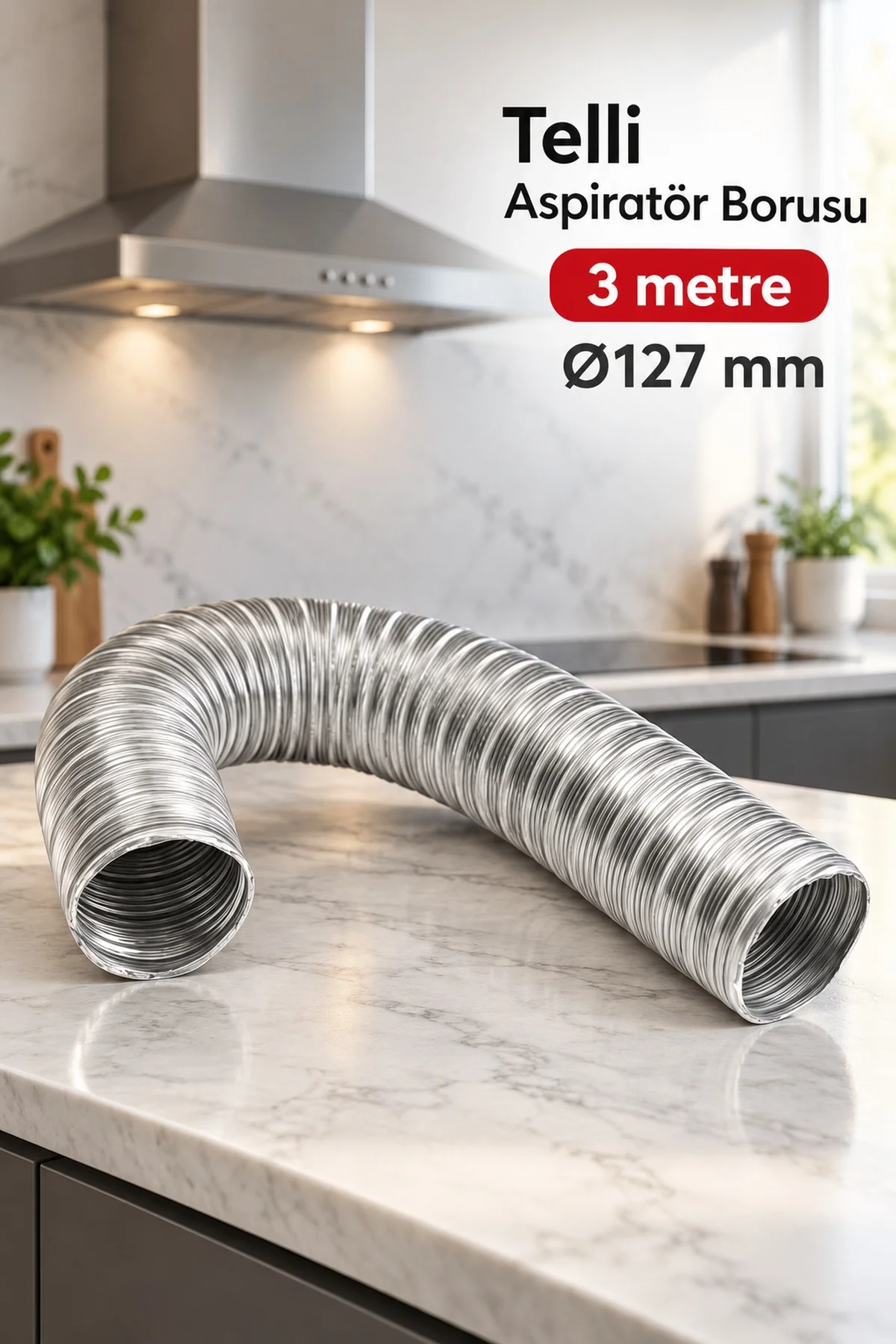 3 Metre Uzunluğunda Gümüş Renkli Telli Aspiratör Borusu görsel 4