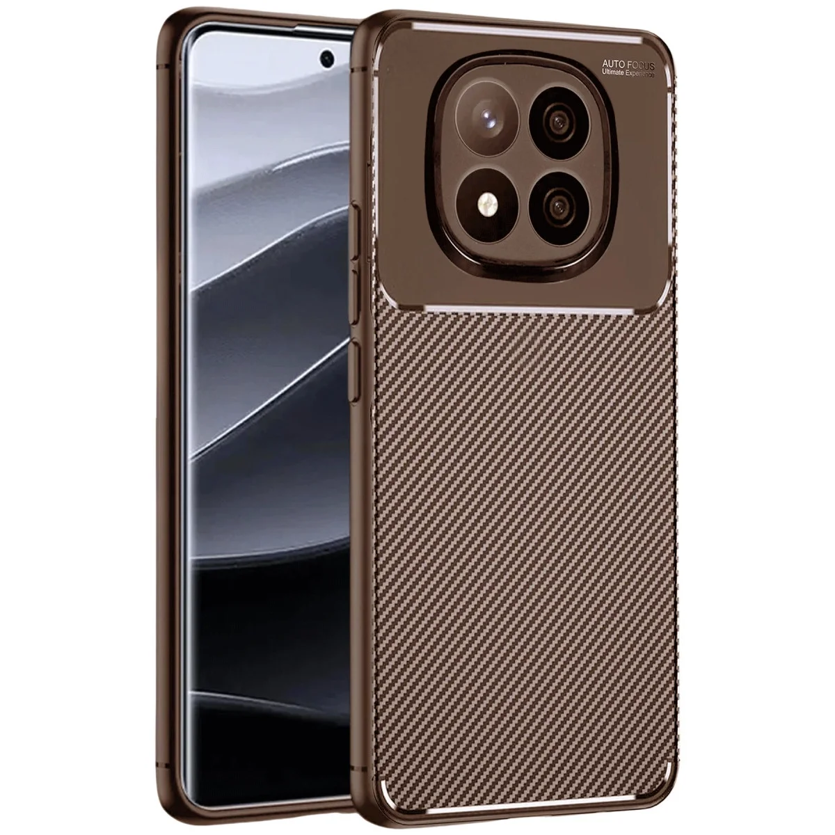 Xiao Red Note 14 Pro Plus Kılıf Auto Focus Karbon Kapak - Kahverengi