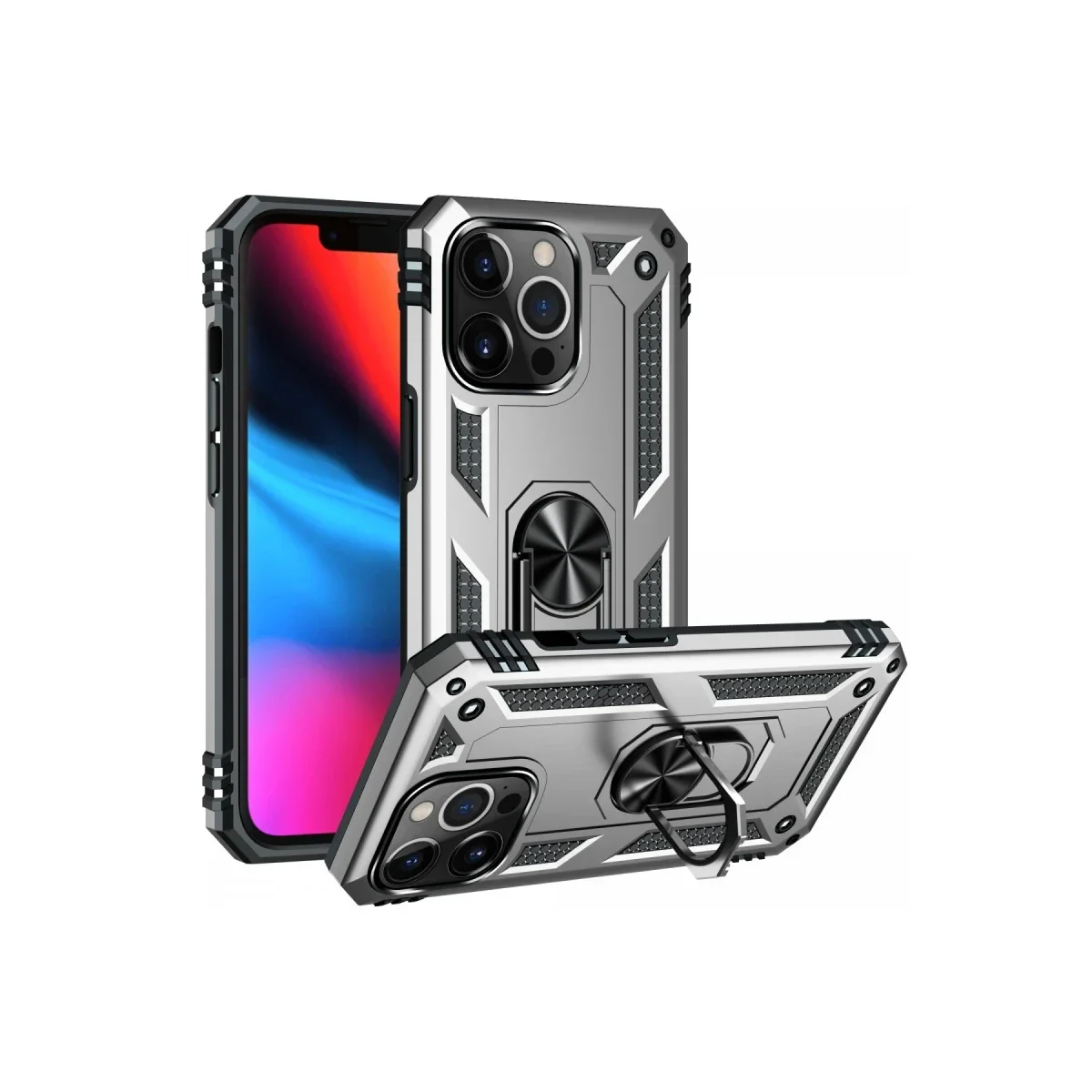 Apple iPhone 13 Pro Kılıf Sofya Yüzüklü Silikon Kapak - Gümüş görsel 2