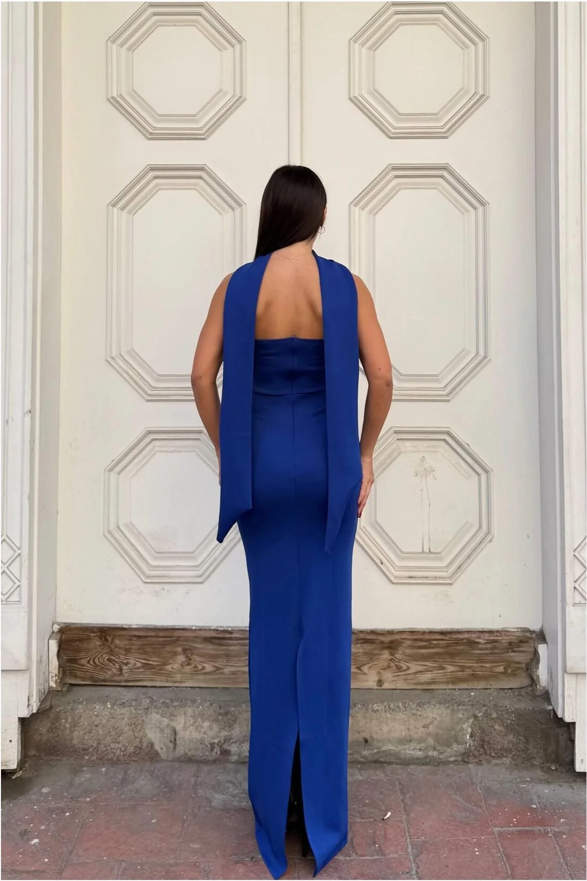 Kadın Modern Stil Scuba Esnek Kumaş Straplez Balık Kesim Abiye Elbise