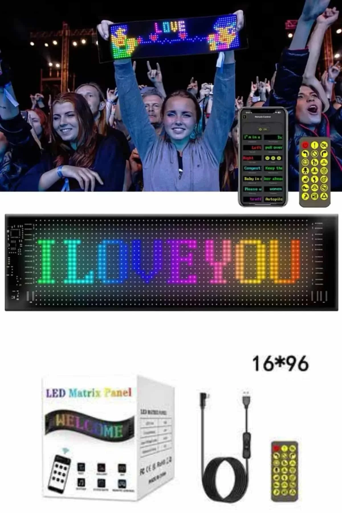Cama Yapışan En Büyük Boy 16X96 Telefon Kontrollü Led Ekran Digital Araba Yazısı görsel 4