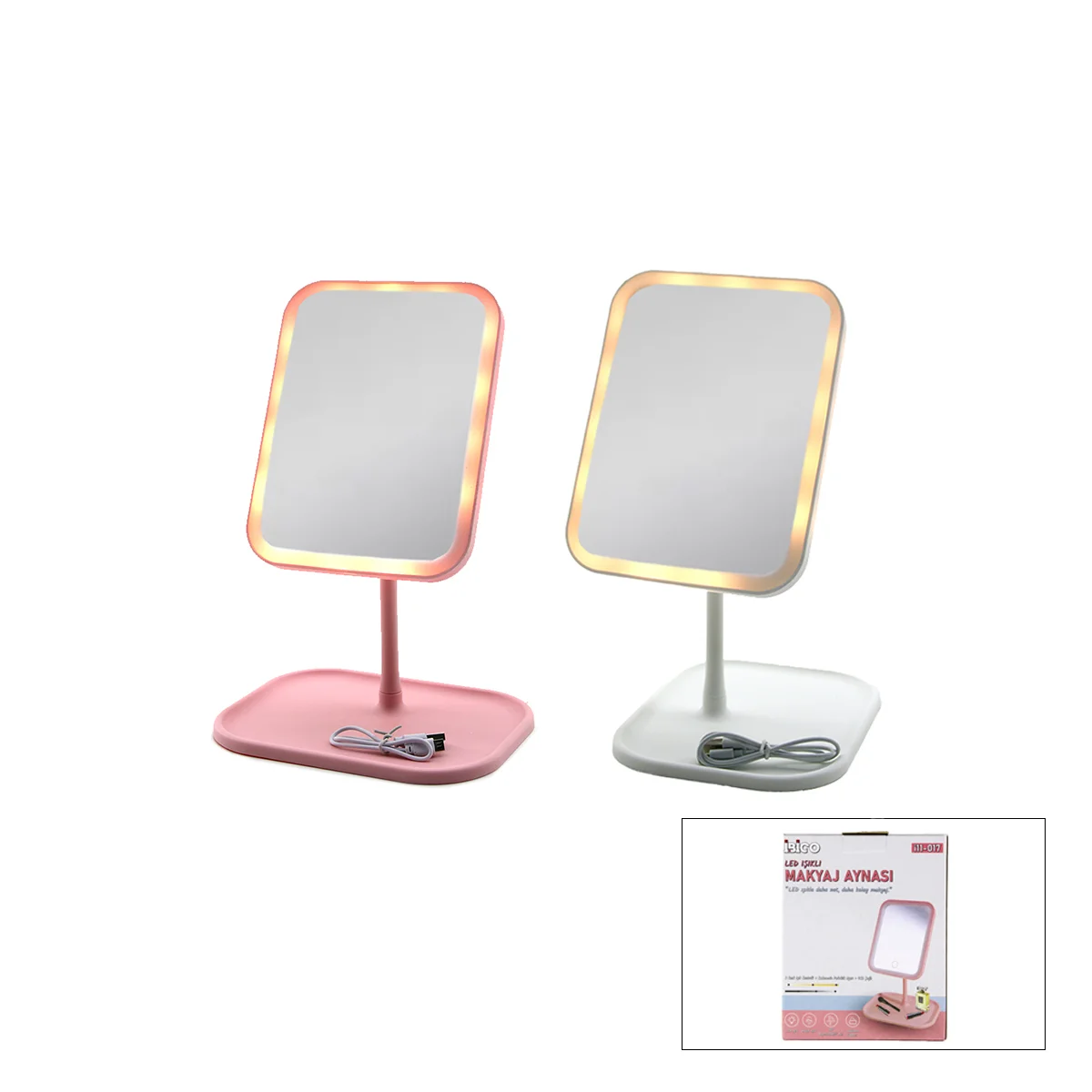 7\" LED USB Şarjlı Dikdörtgen Makyaj Aynası, 90° Ayarlı görsel 2