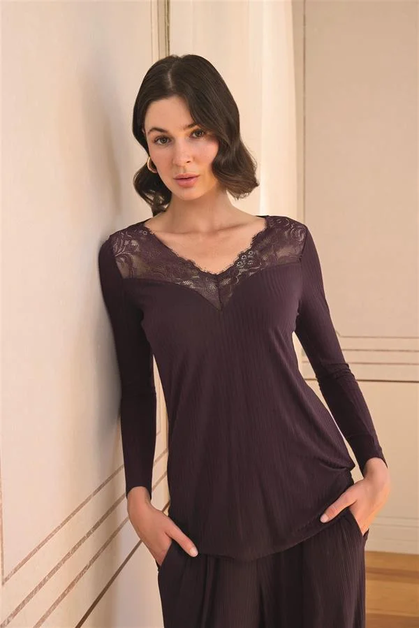 Uzun Kollu ve Dantelli Pijama Takımı görseli
