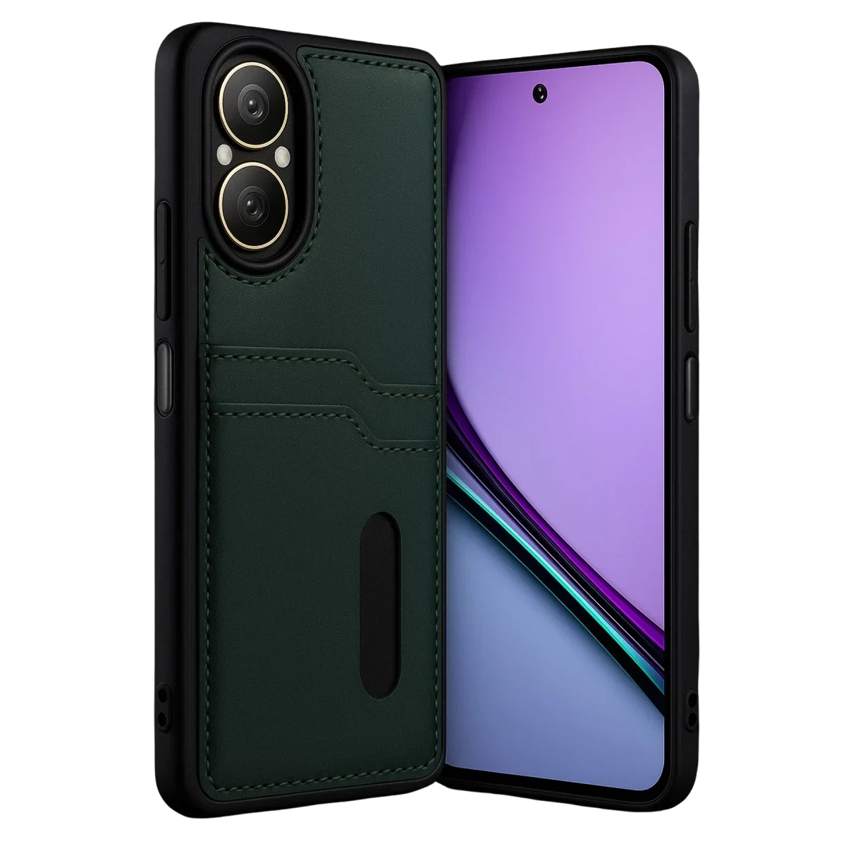 Realme 12 Lite Kılıf Sara Kartvizitli Deri Kılıf - Koyu Yeşil