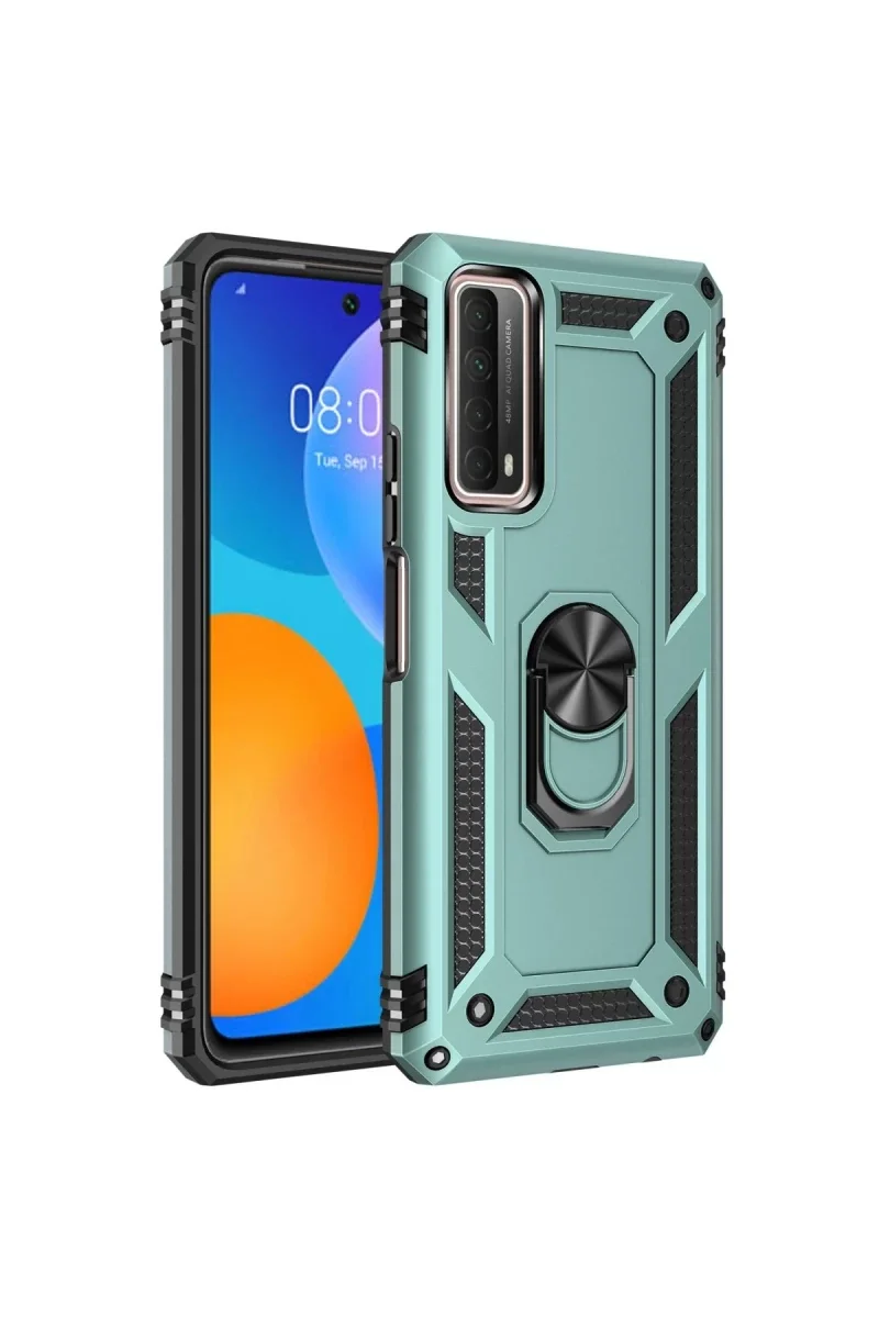 Huawei P Smart 2021 Kılıf Sofya Yüzüklü Silikon Kapak - Yeşil