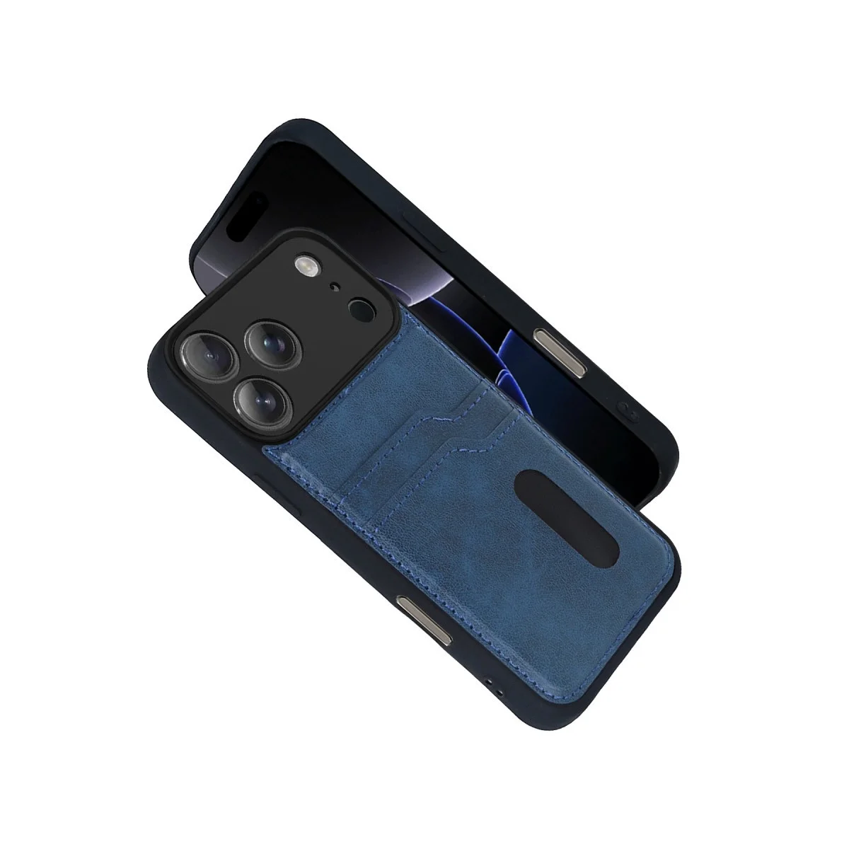 Apple İphone 17 Pro Sara Kartvizitli Deri Kılıf - Lacivert görsel 2