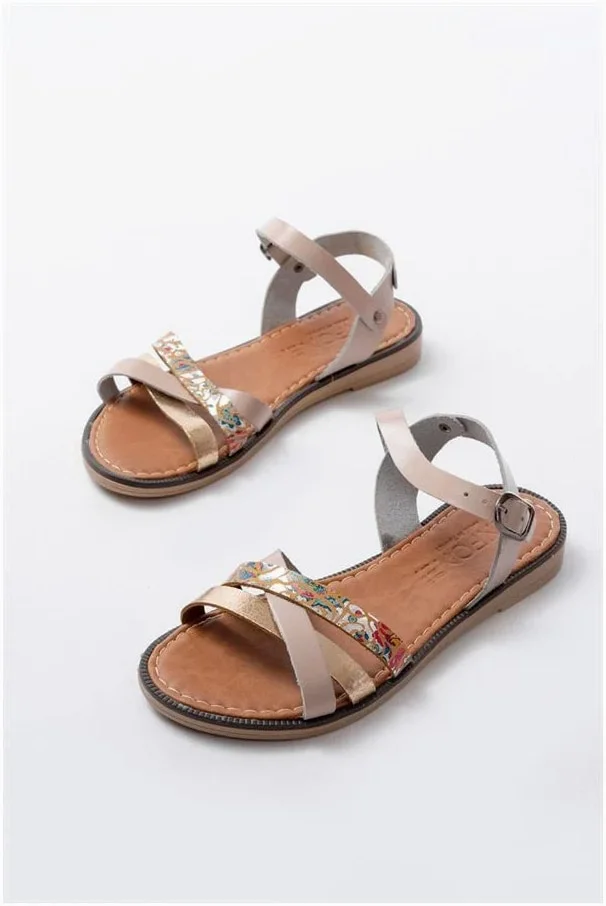 Kadın Garni Sandalet Hakiki Topuklu Be Ortopedik Dolgu Deri görsel 5