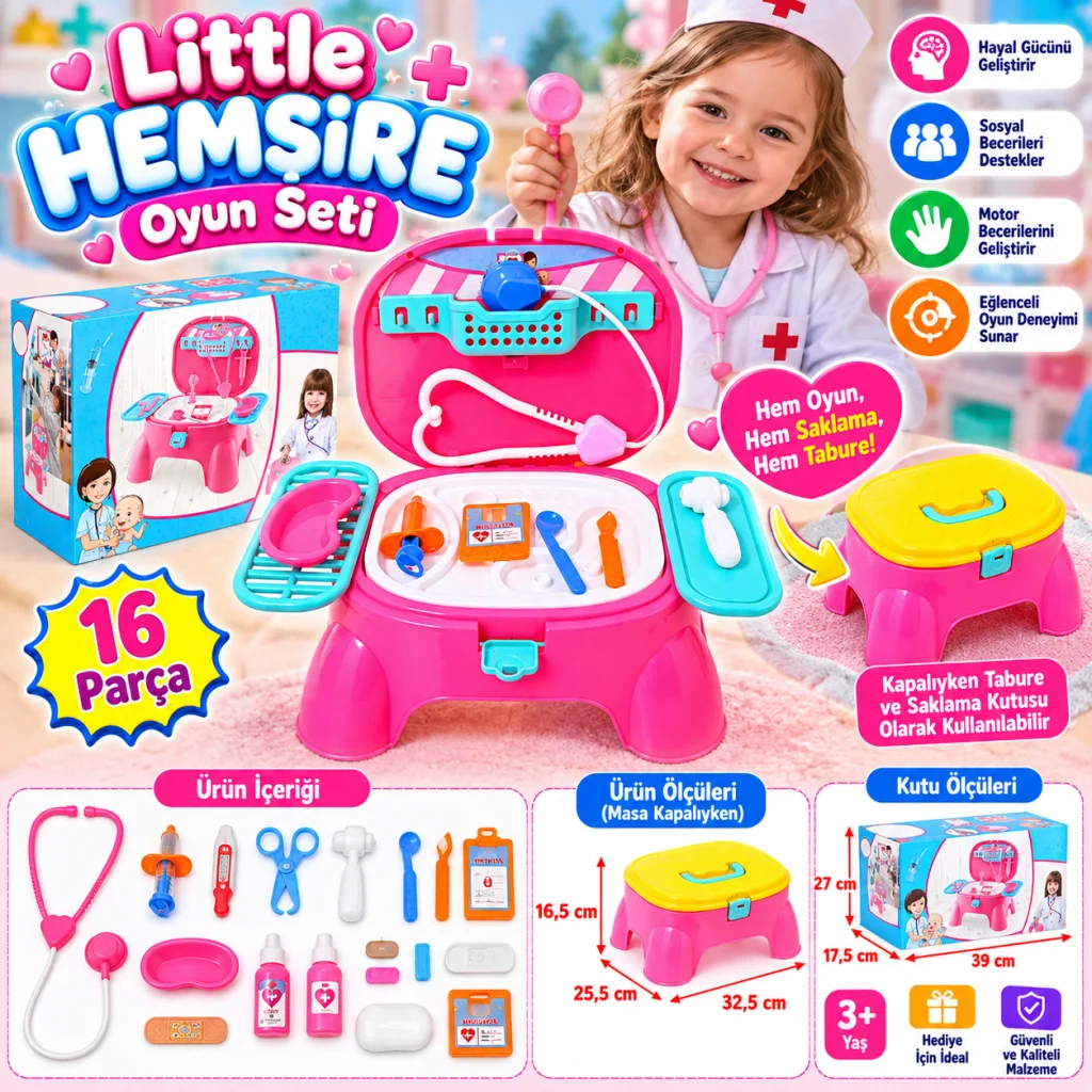 573 NURSE OYUN TABURESİ DOKTOR SET KIZ(Ürün oyuncaktır)