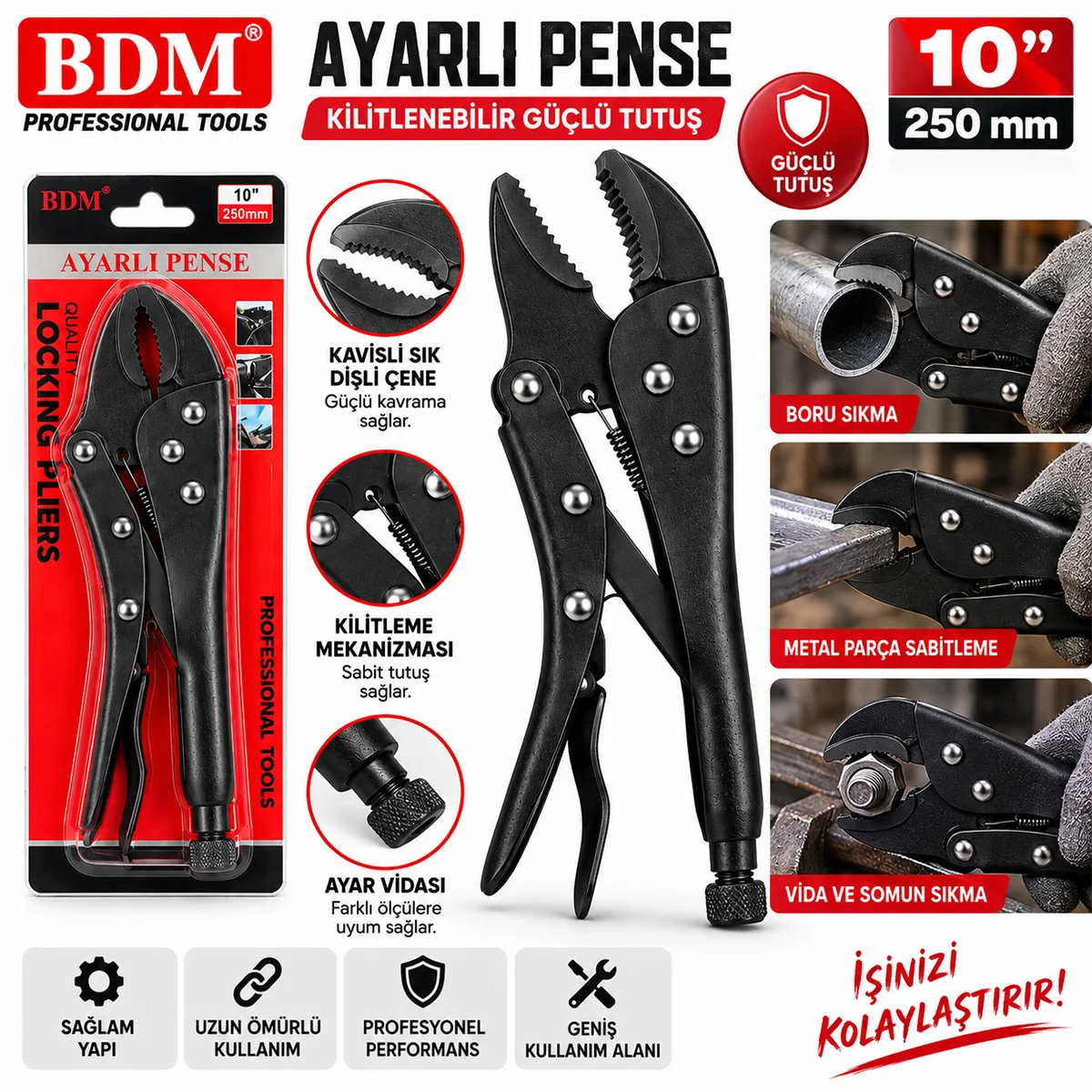 10 inç (250 mm) Kilitli Ayarlı Komple Metal Pense görsel 3