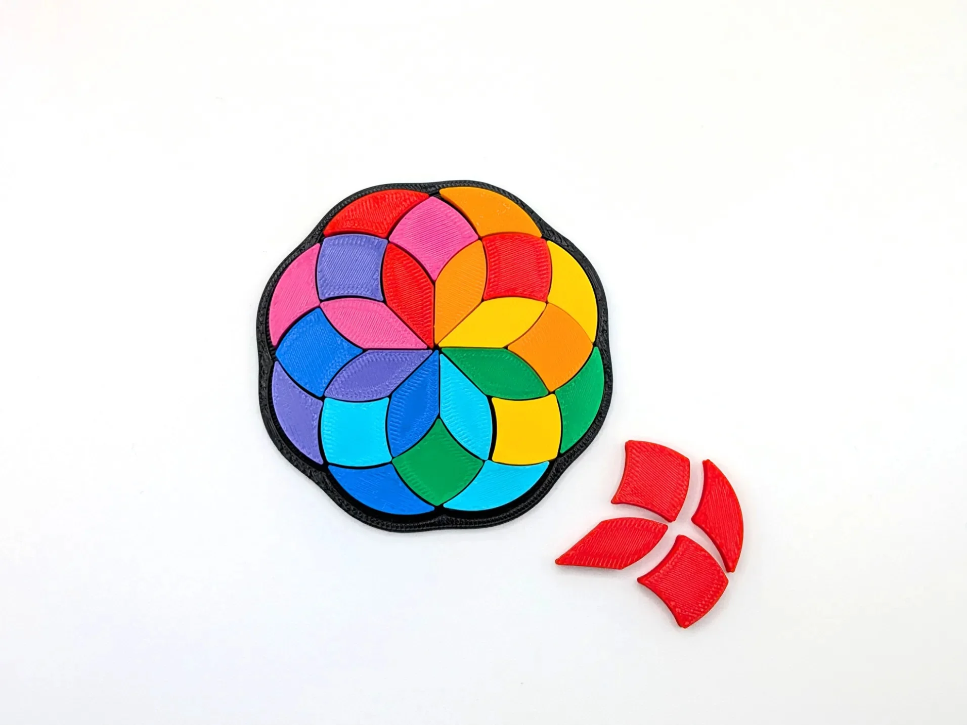 3D Baskı Gökkuşağı Mandala Rozet Puzzle Mini (7 CM) - Renkli Çiçek Deseni Yapboz, Cepte Taşınabilir Zeka Oyunu görsel 3